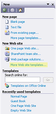 File-New-More Web Site Templates