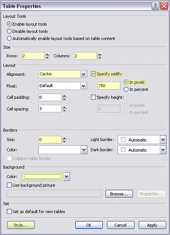 Table Properties